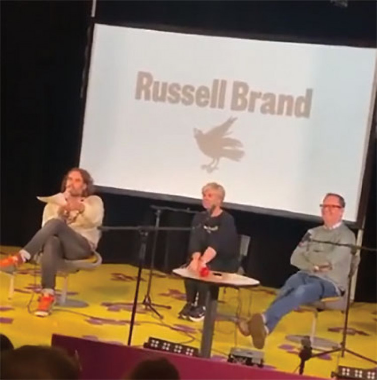 Russell Brand in a Q&A with Sam Byrne and Neil Woodbridge, leading figures in the Save The Thameside Campaign.