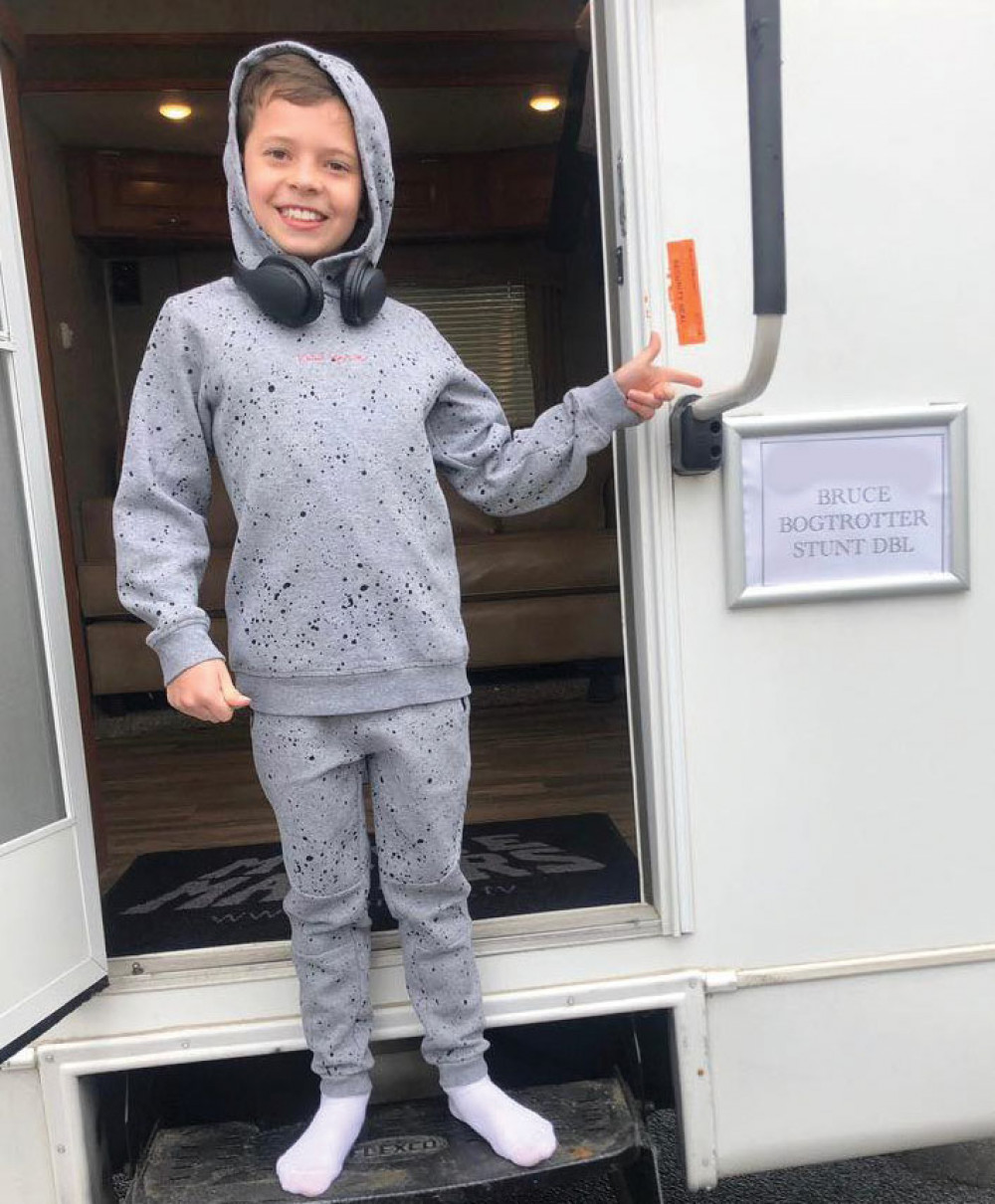 Kaydn in his trailer. 