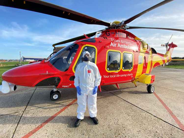 An air ambulance team member in PPE