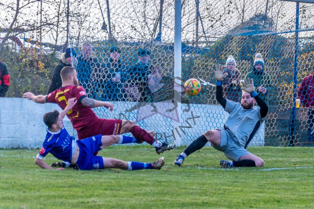 Ben Steer scores Town's first goal (Exmouth Town FC)