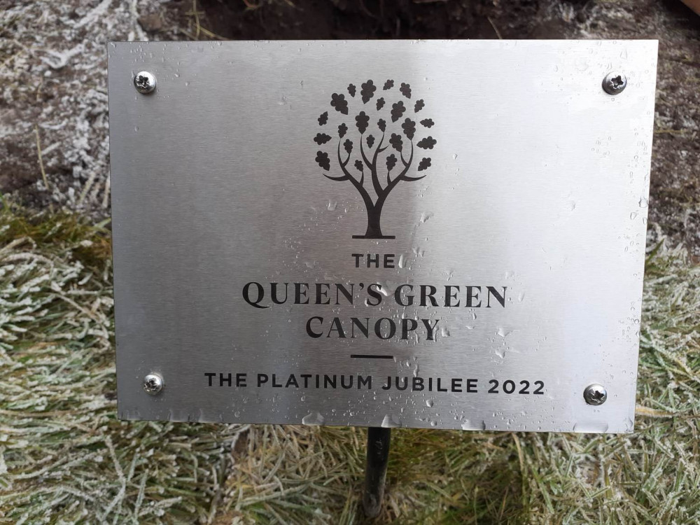 The plaque for the new tree near Dingle Wood in Sandbach