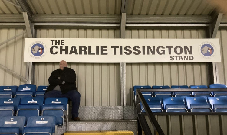 Charlie Tissington in the newly named Ashby Ivanhoe stand. Photo: Ashby Ivanhoe FC