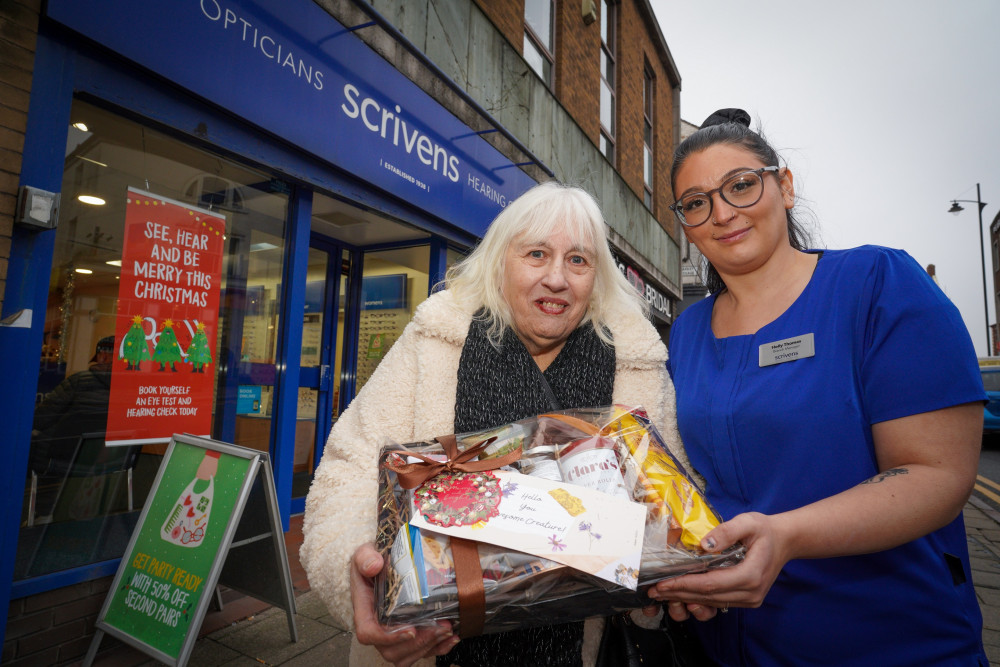 June received a beautiful Christmas hamper (Scrivens Opticians & Hearing Care).