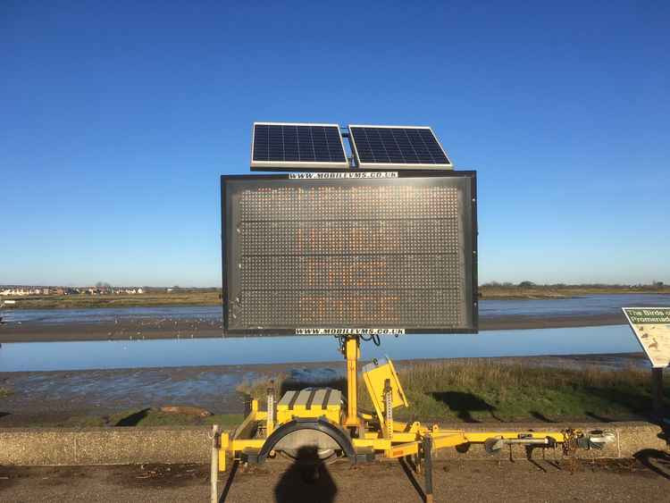 Maldon District Council's signage is one of the measures to help keep social distancing in place at the Prom