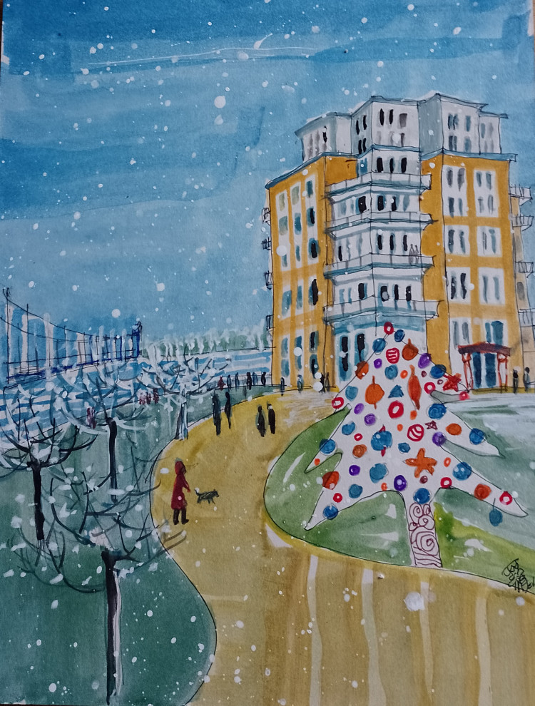 Jo Ellis' winning design from the Teddington Riverside Christmas Card competition