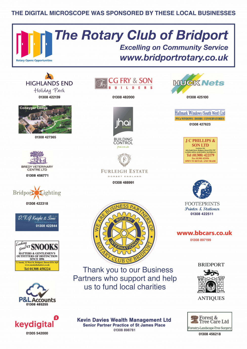 The Bridport Rotary Club would like to thank its business partners this Christmas