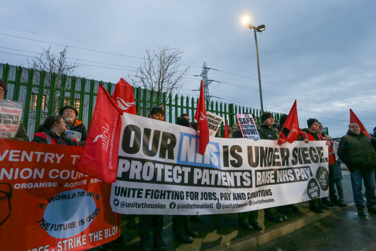 Nearly 1,000 members of West Midlands Ambulance Service staff have gone on strike (image via SWNS)