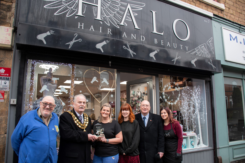 Winners from Hucknall, Halo Hair were presented with the award by Cllr David Walters. 