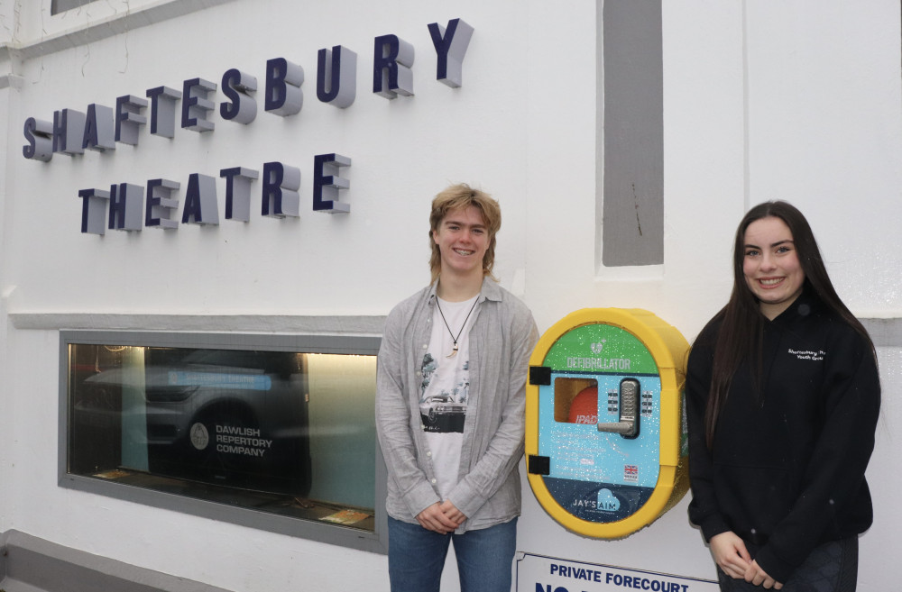 Josh Meredith and Lucy Barallon outside Shaftesbury Theatre, Dawlish 