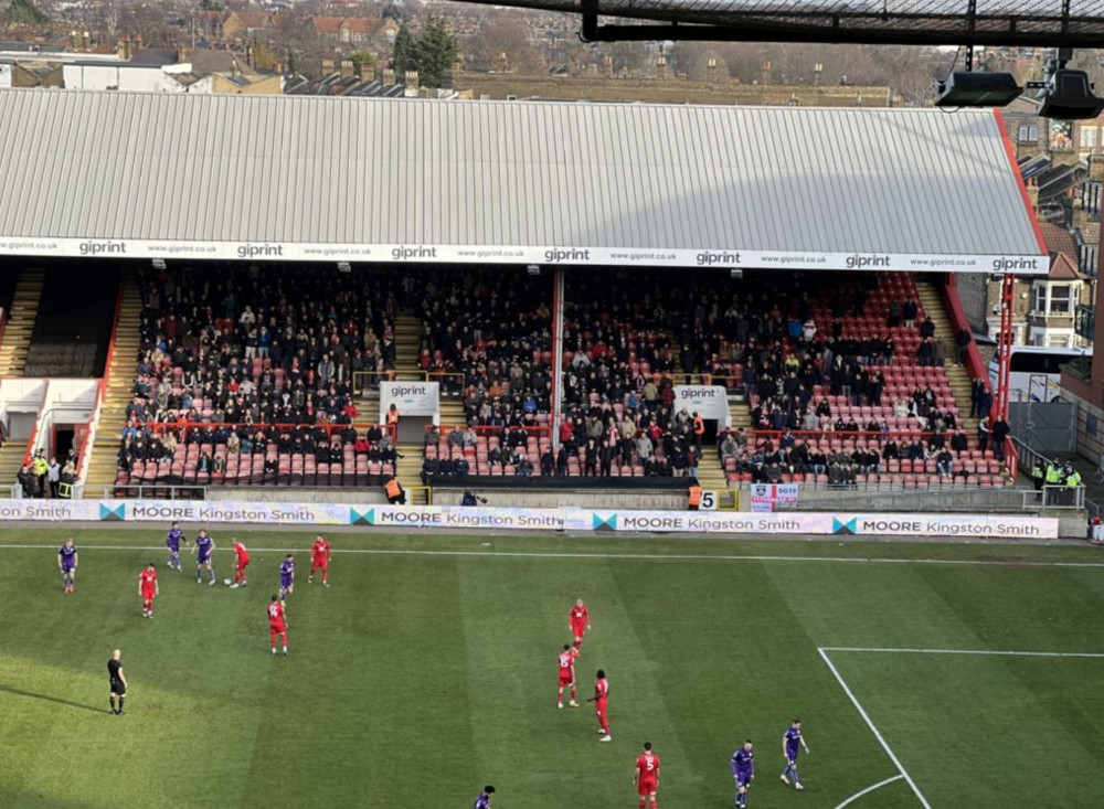 The 1,044 Stevenage travelling fans at Leyton Orient during the top of the table clash at Brisbane Road. The support was Boro's largest away following of the season. CREDIT: @laythy29