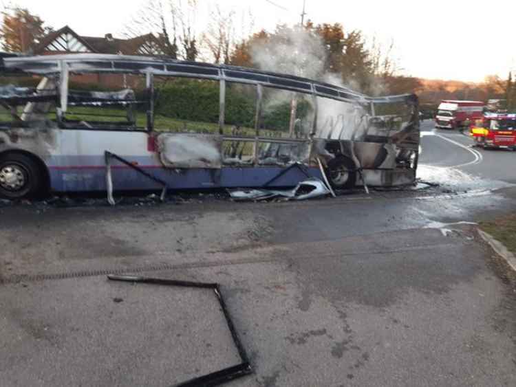 The bus was badly fire-damaged