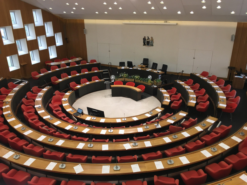 Cornwall Council council chamber at County Hall , Truro (Image: LDRS)