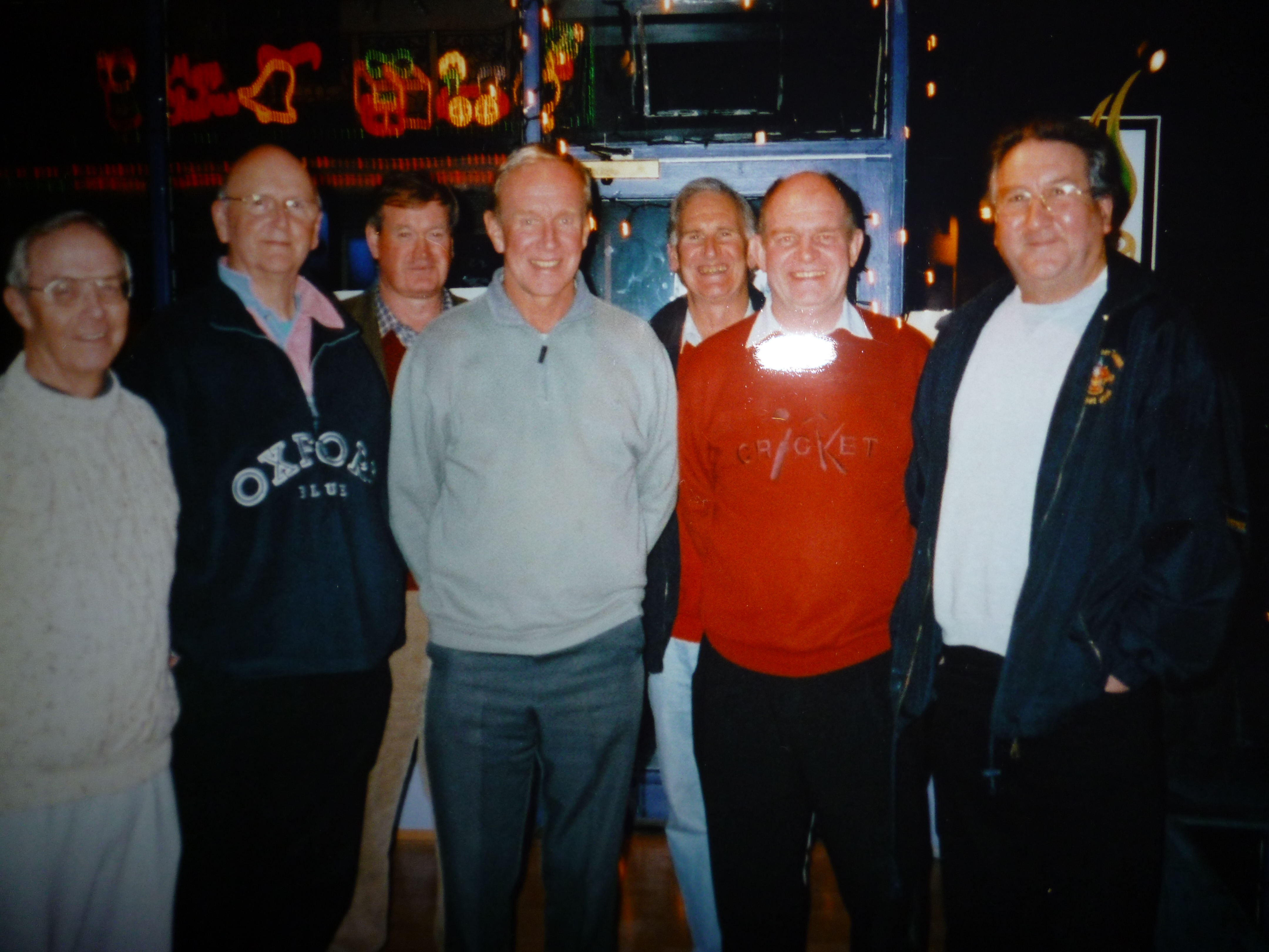A group of Axminster Cricket Club stalwarts with 'Deadly' Derek Underwood