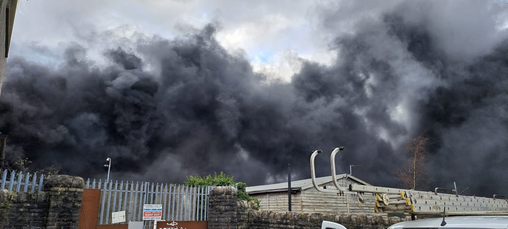 Smoke can be seen filling the air at the former factory in Evercreech (Photo: Rosie Wareham) 