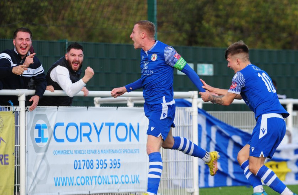 Sam Bantick celebrates his 13th league goal of the season.