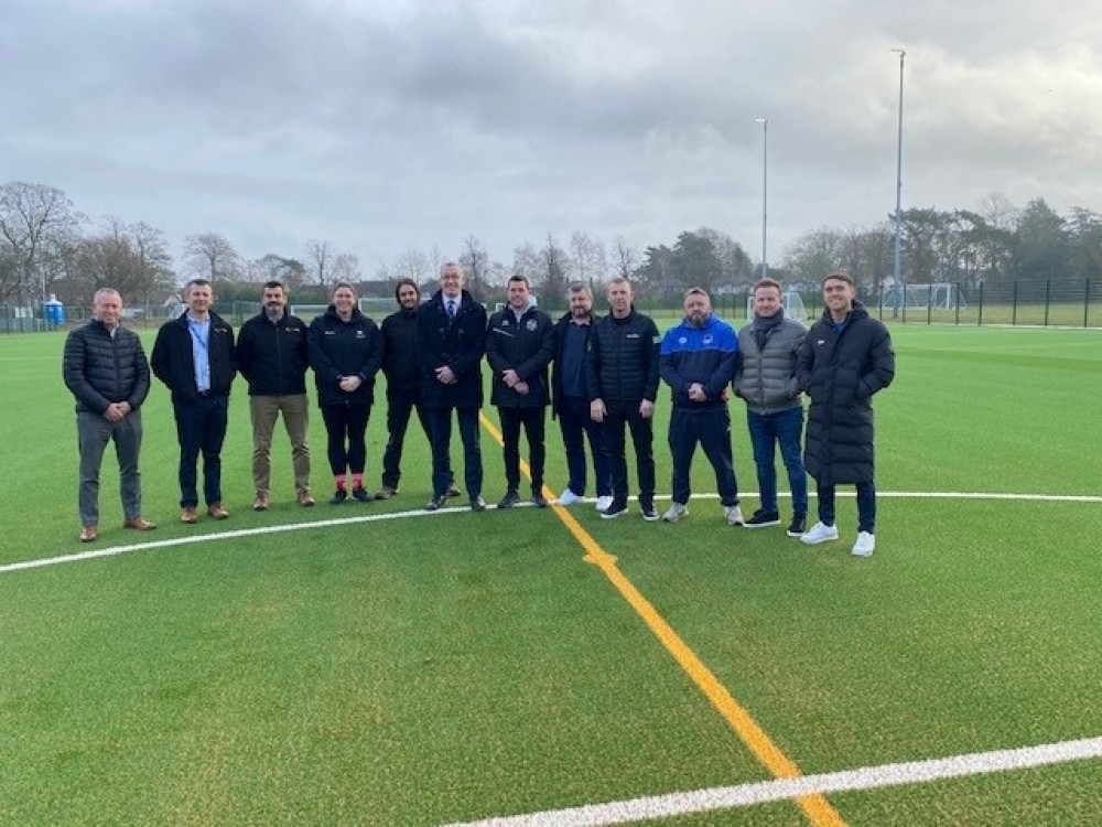 The photo shows Mr Middlebrook, Mr Donaldson, Mr Hemmings (Project Manager at Alsager school) and representatives from some of the local sports clubs who will be making use of the new facility.