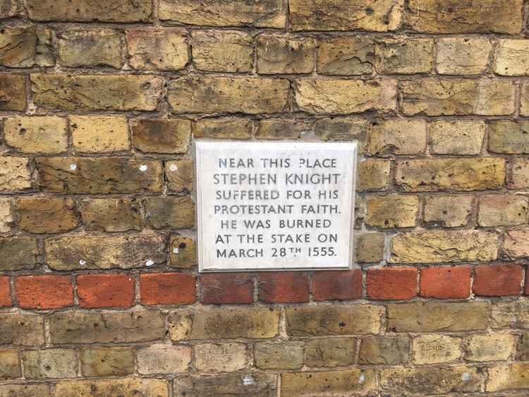 The plaque commemorating Maldon's martyr