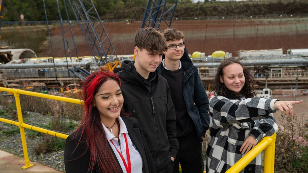 Young people out on a site visit during the Open Doors event at Long Itchington, October 2022 (image via HS2)