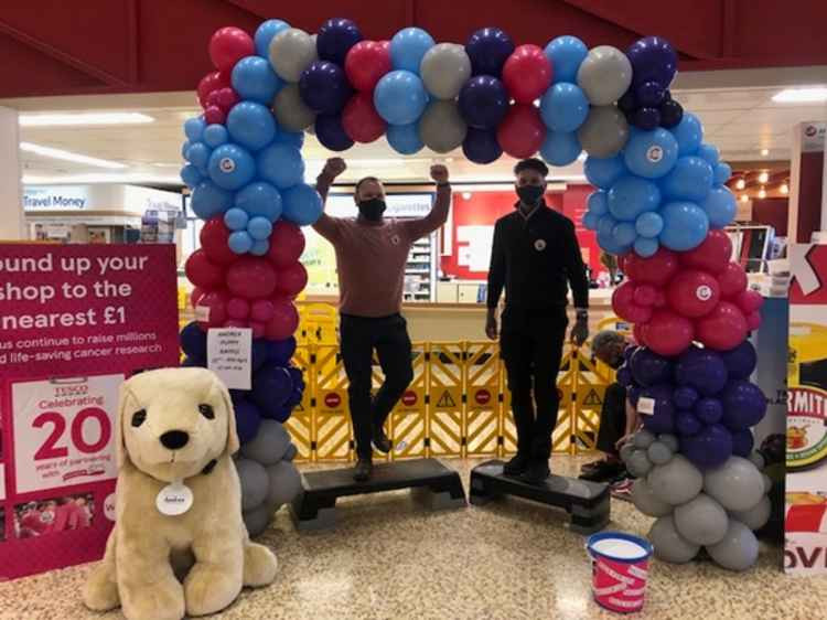 Tesco staff take on the Race for Life stepping challenge at the Maldon store