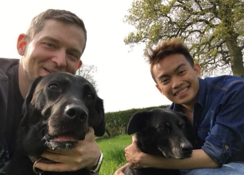 Congleton vet James Ede (left) named the business after his dog Millie which he co-owned with partner Izzul (right). Also pictured is their dog Bella. (Image - James Ede)