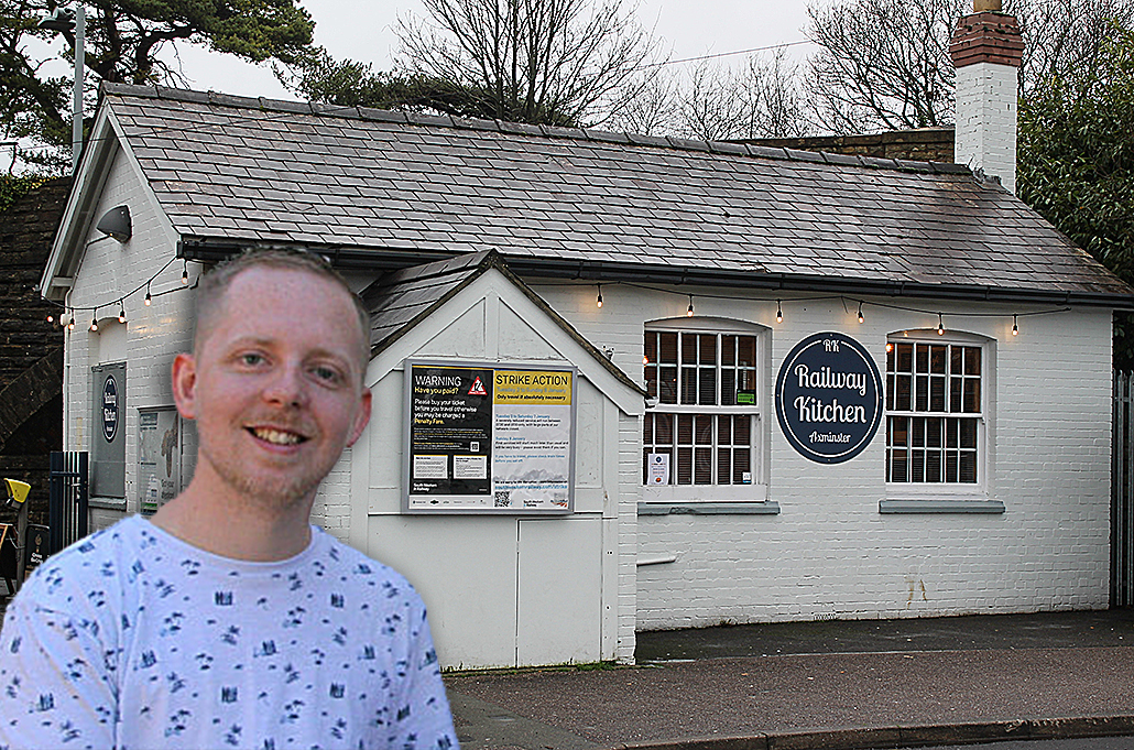 Pictured outside the Axminster Railway Kitchen is owner Jack Price who is determined to build his business despite the rail strikes