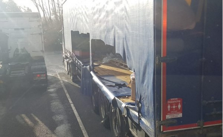 Damaged lorry after the theft (Staffordshire Police).