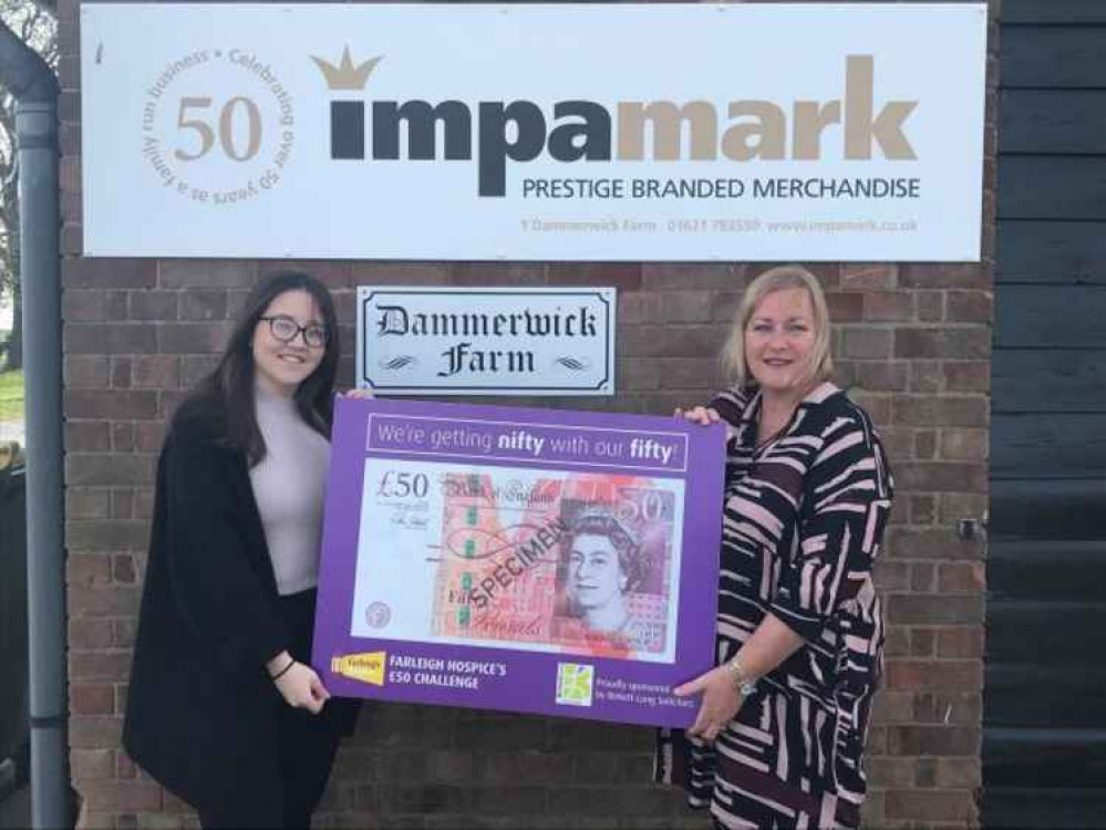 Left to right, Holly Mcloughlin, office assistant and Nicky Crisp, managing director of Impamark get nifty with their fifty and take on the Farleigh Hospice £50 Challenge