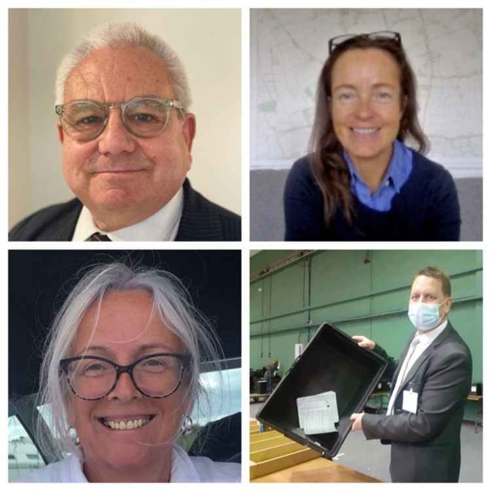 From top left: Mark Durham, Jane Fleming, Returning Officer Paul Dodson and Wendy Stamp