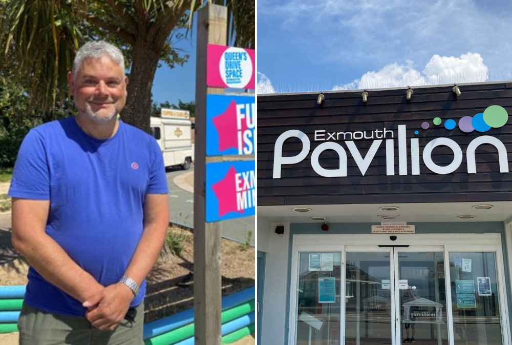 L: Cllr Bruce de Saram on Queen's Drive. R: Exmouth Pavilion