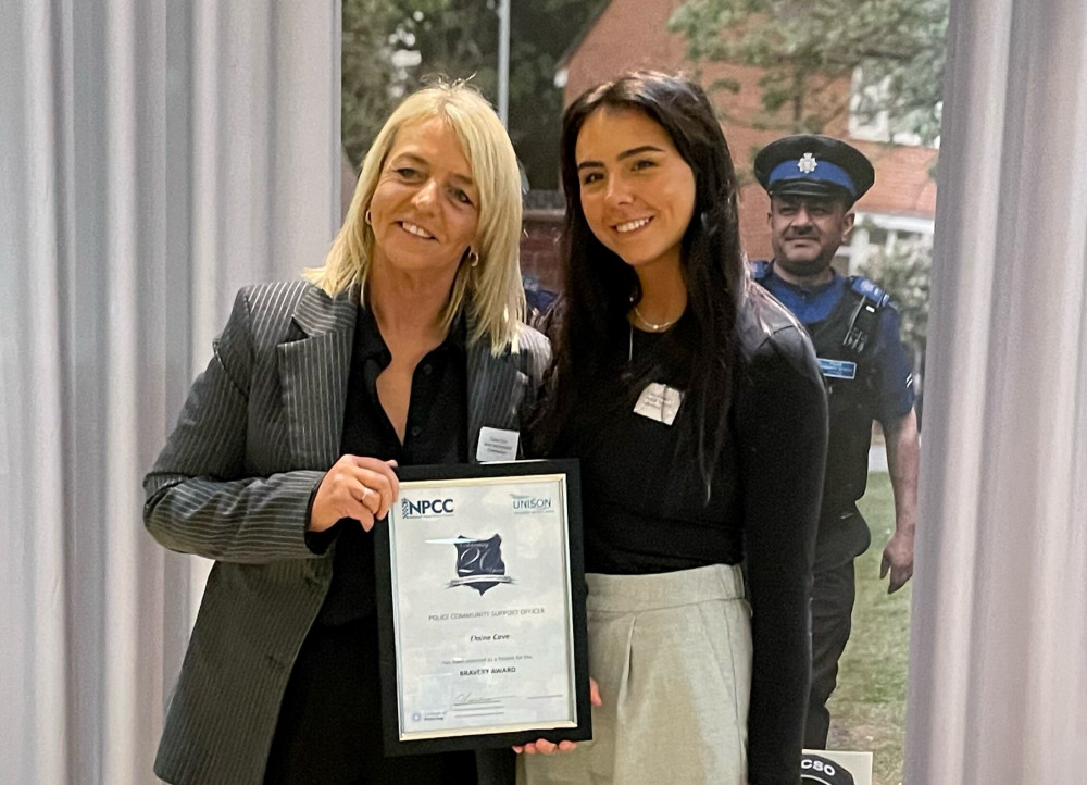 PCSO Elaine Cave with her daughter at the awards in London