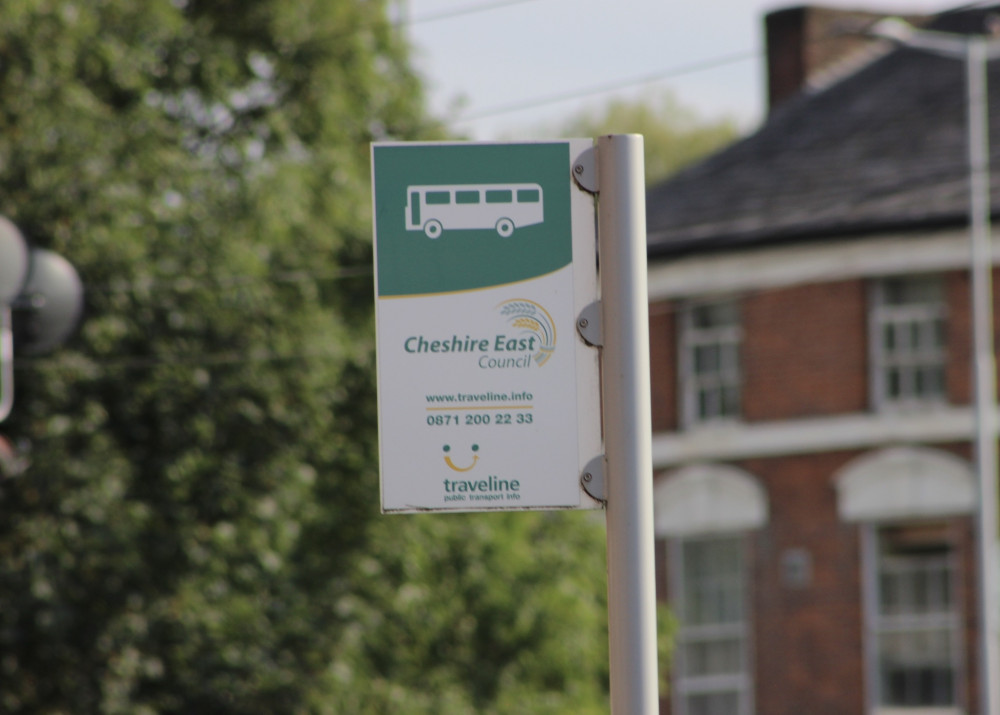 A Cheshire East Council bus sign in Congleton. (Image - Alexander Greensmith / Congleton Nub News)