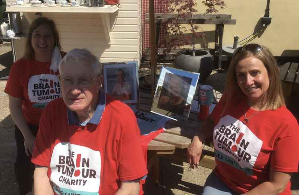 Nikki, Keith and Sarah celebrate the completion of Keith's walk at the Queen Victoria pub in Maldon