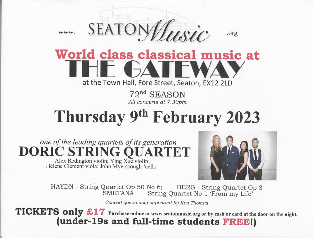 Doric String Quartet somes to Seaton!