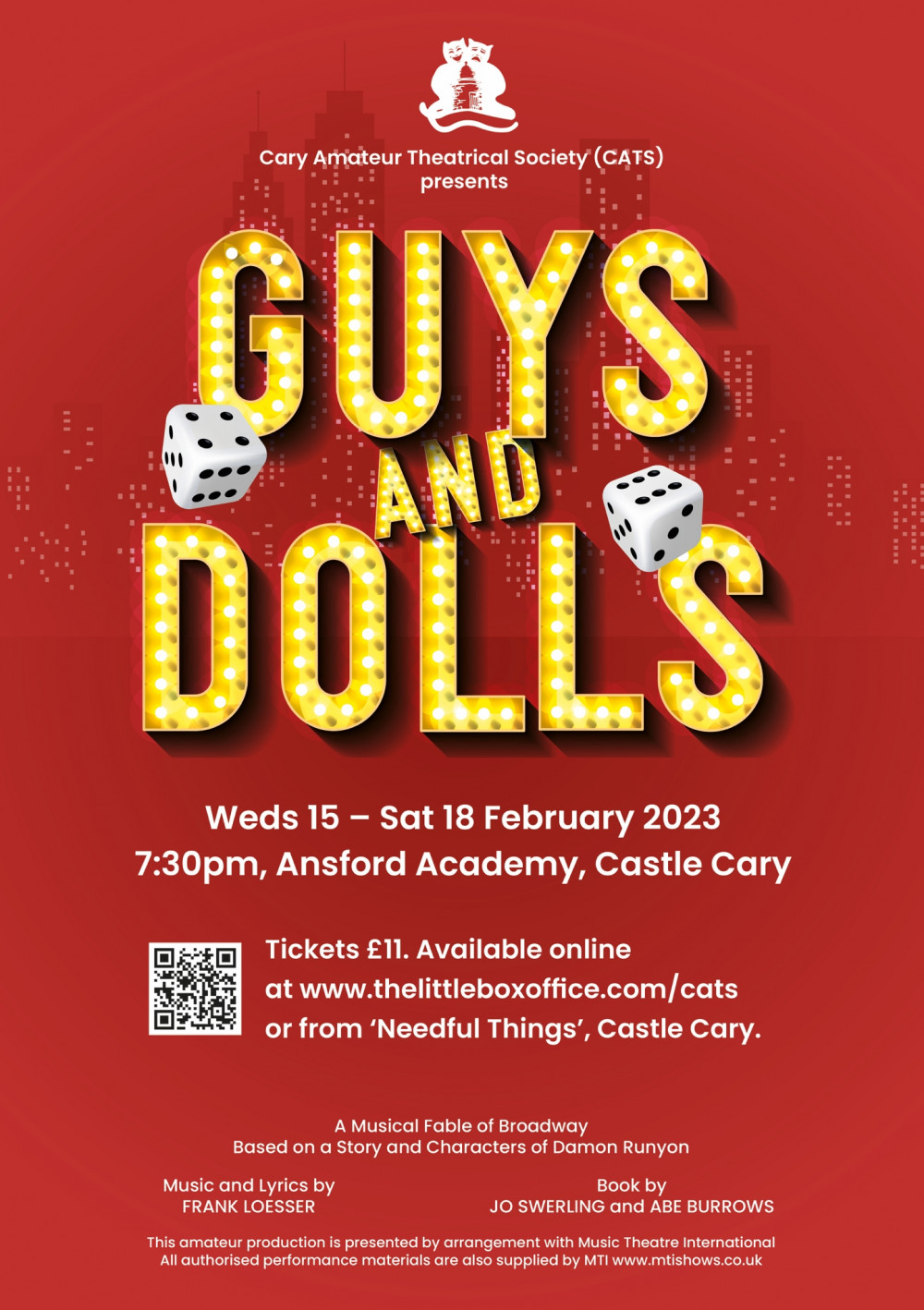 You can see Guys and Dolls at Ansford Academy from the 15th to 18th of February at 7:30pm, so please come along, support us and have a fun evening out! 