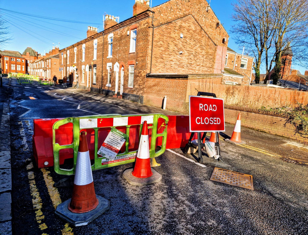 Flag Lane will now remain closed until Monday 10 April - with Cheshire East Council also working on a new link road (Ryan Parker).
