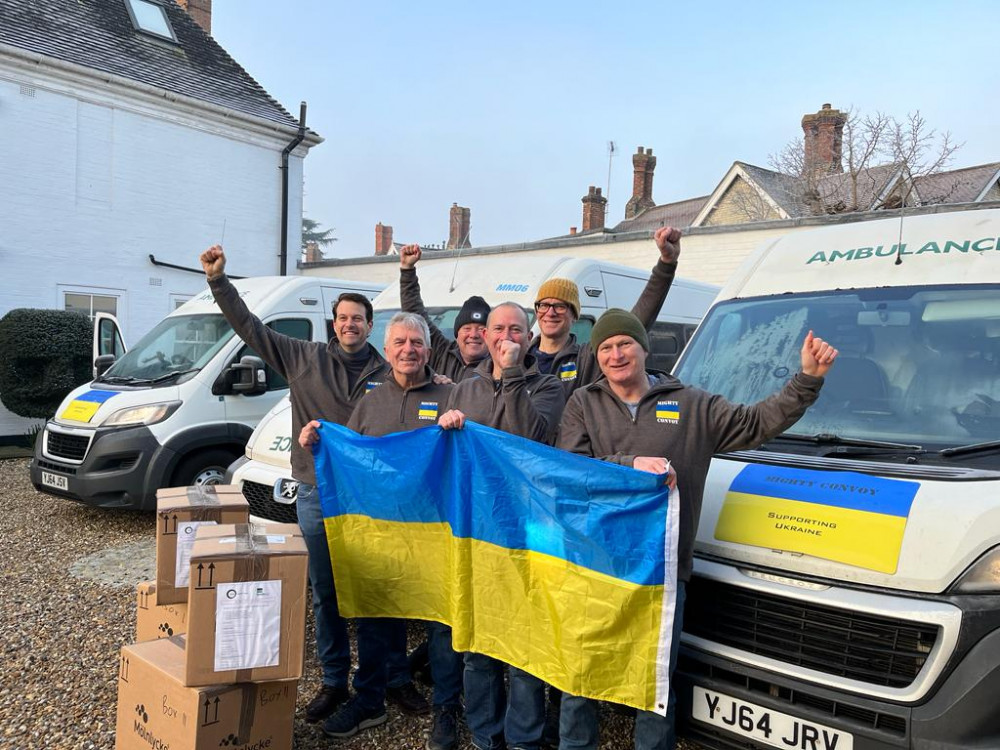 A convoy of four ambulances carrying vital humanitarian supplies has set off on a 1200-mile mission to Ukraine from Teddington (Credit: Edward Hill).