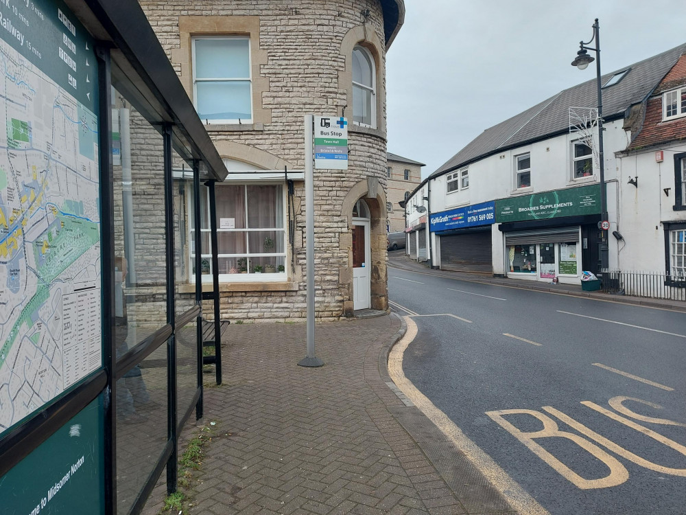 The main Midsomer Norton bus stop January 22