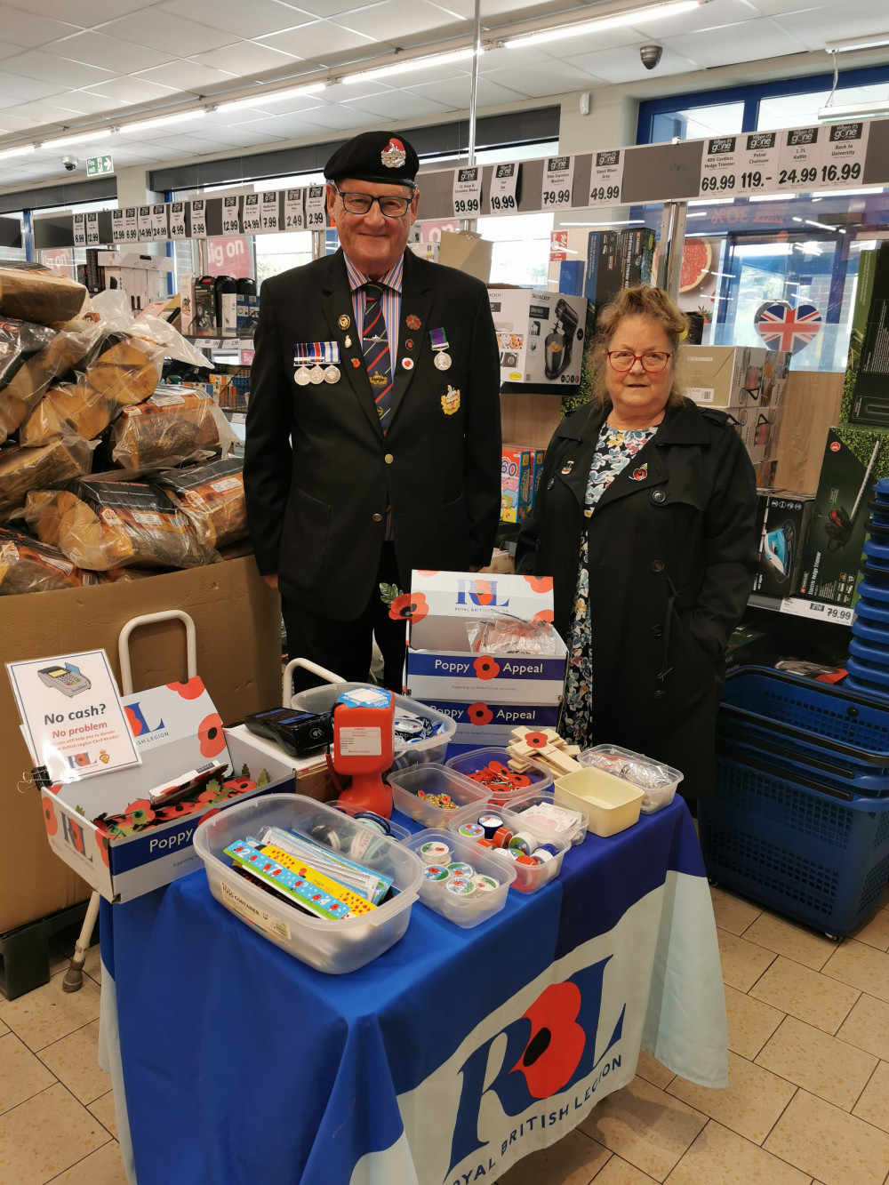 Chris and Kate collecting at last year's Poppy Appeal at Lidl's in Midsomer Norton