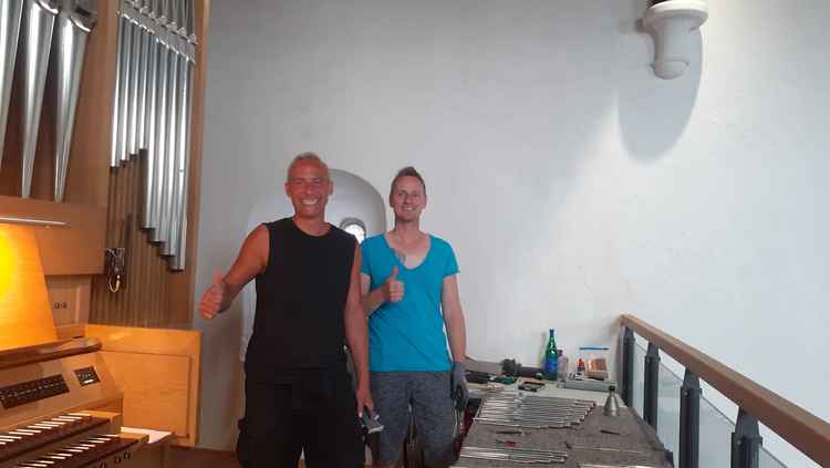 Thomas, left, and Konrad complete the final work on the new state-of-the-art organ at St Mary's in Maldon