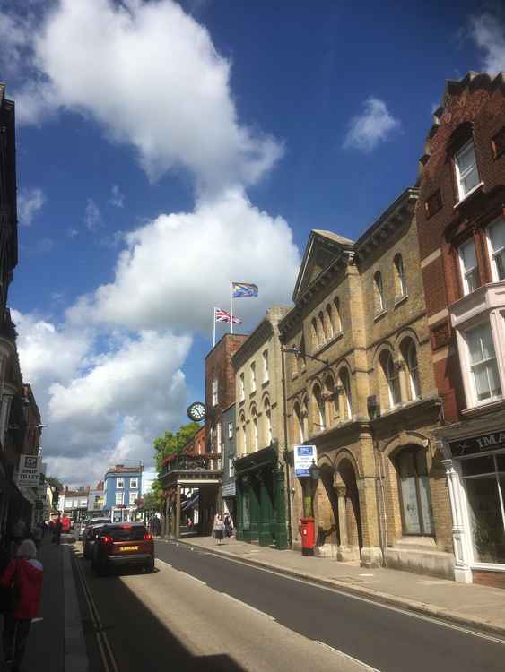 The NHS flag flying at the Moot Hall in Maldon High Street