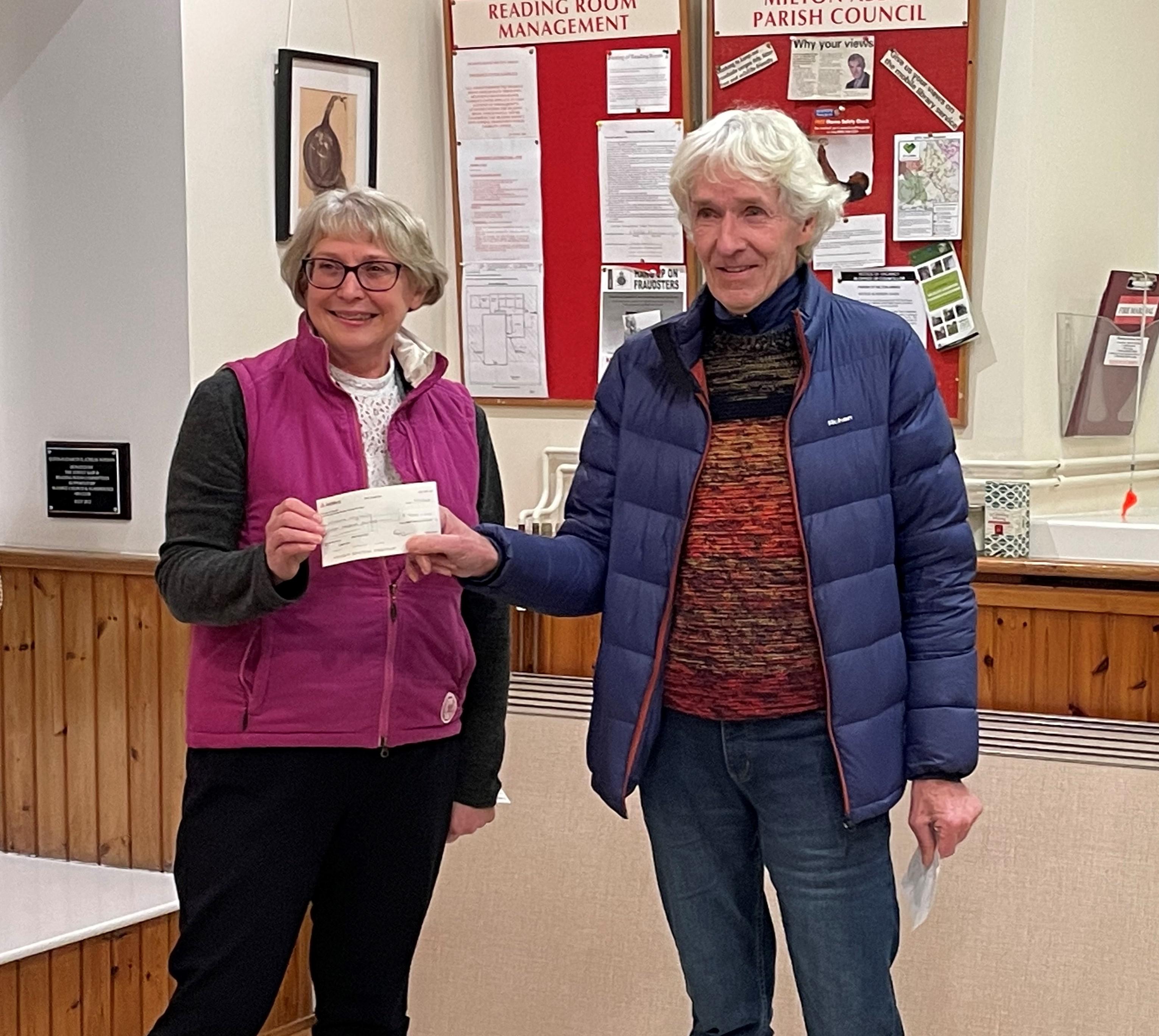 Julian Vernon accepting the cheque on behalf of Wimborne Wagtails