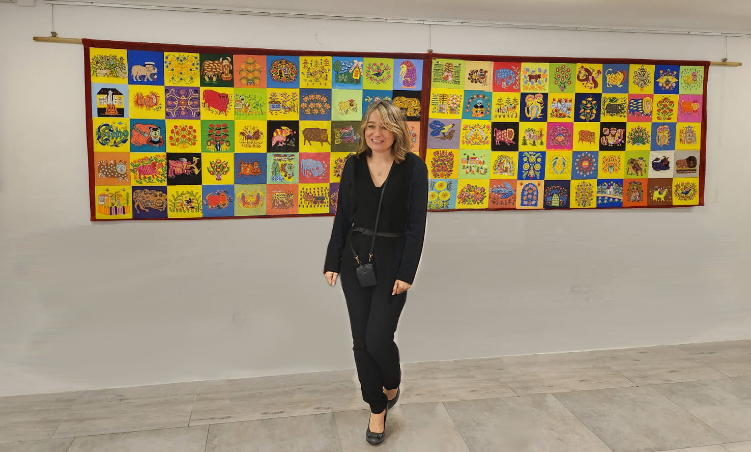 Northfields-based Polish designer, Nisia Jedrychowska with the tapestry