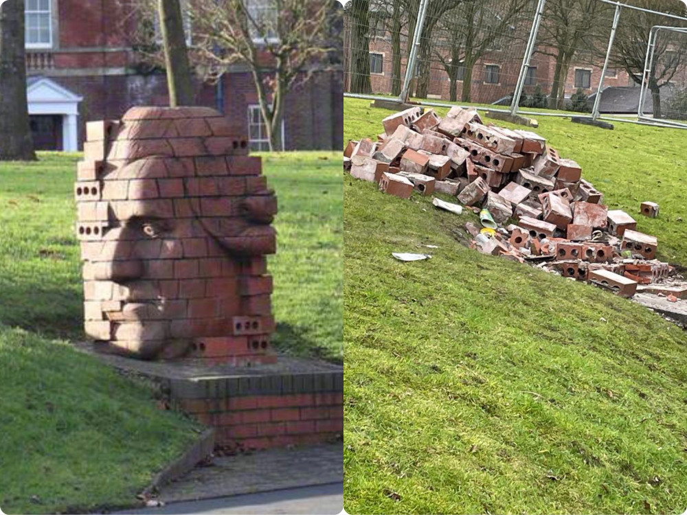 The infamous Josiah Wedgwood statue was destroyed on Tuesday (Jason Lancaster).