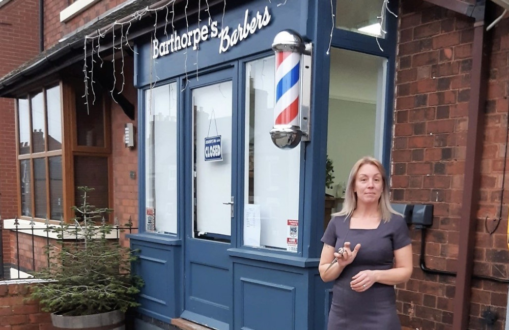 Maria outside the barber shop in Donisthorpe. Photo: North West Leicestershire District Council