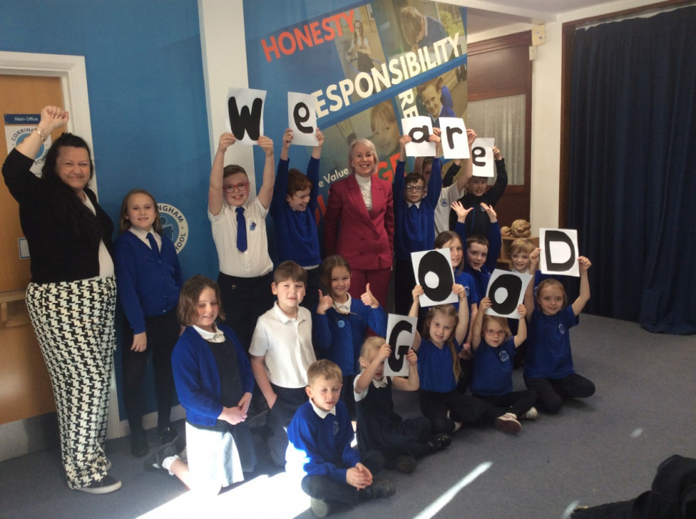 Pupils and staff at Corringham celebrate the good news
