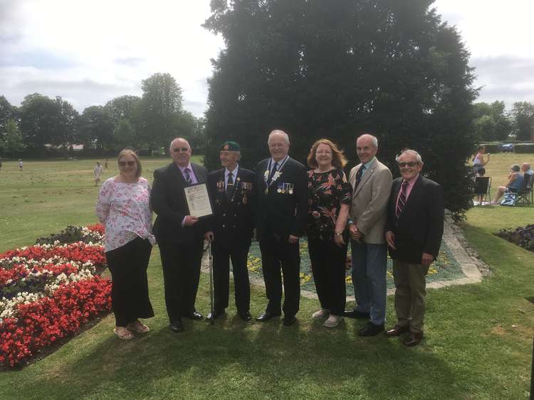 From left, Jeanette Stilts Branch Secretary, Glenn Mayes Branch Chairman, Ron Baker past Chairman, David Swann County Chairman, Georgina Swann, Peter Stilts Branch Standard Bearer and Colin Rawley  Glenn Mayes was presented with the 100 year Certificate f