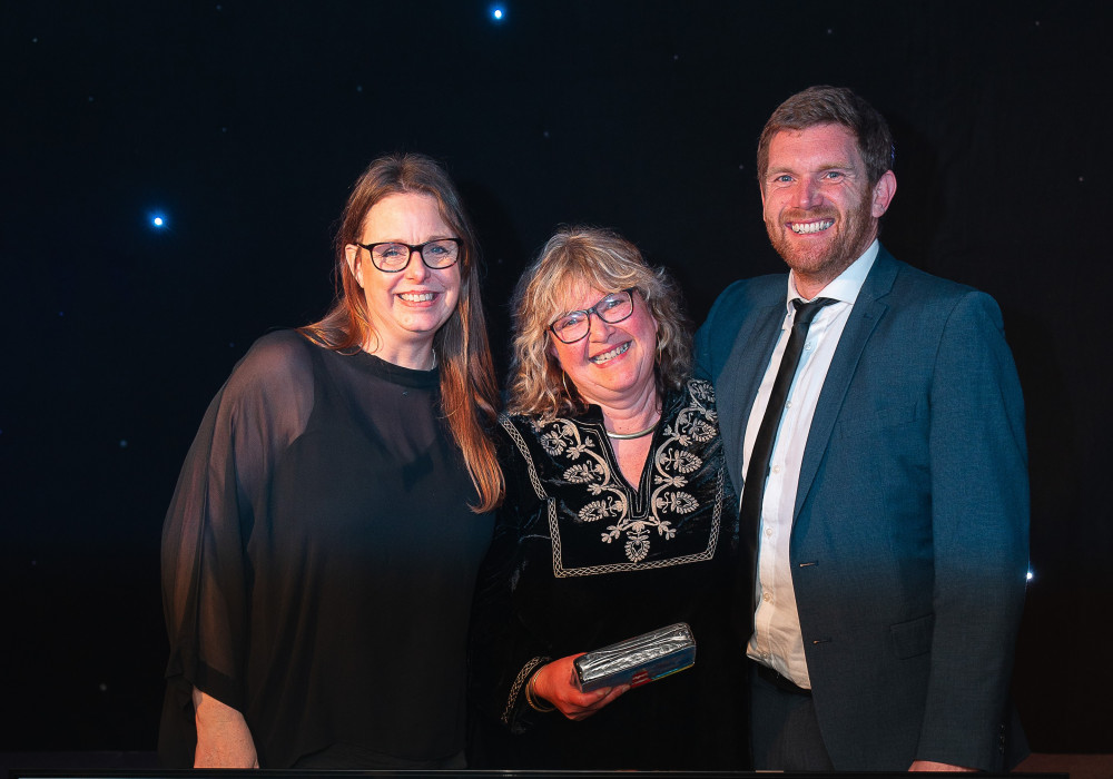 (L and centre) Beth Ashfield and Andrea Broadhurst with General Manager of Heron Farm at the award ceremony (Credit: Coldharbour) 