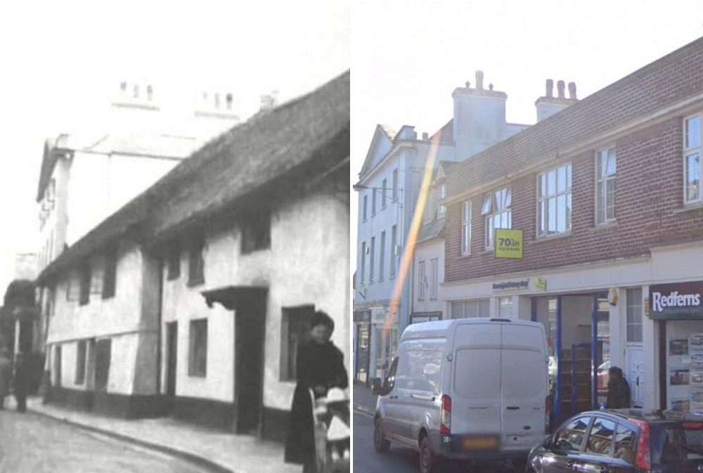 L: Pike's Cottages (Graham Symington). R: Present-day High Street (Google)