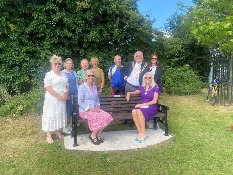 Councillor Flo Shaugnessy (seated left) takes a seat with Mayoress Sharon Ogg, surrounded by Mayor David Ogg and members of the Maldon In Bloom Committee