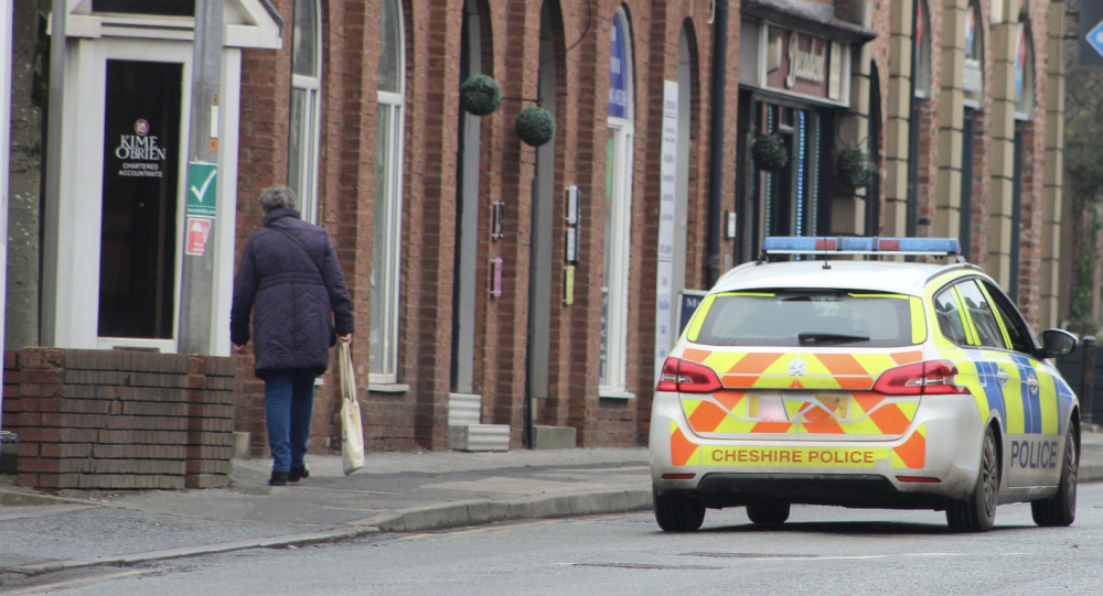 A Cheshire Police car on Churchill Way in Macclesfield. (Image - Alexander Greensmith / Macclesfield Nub News) 